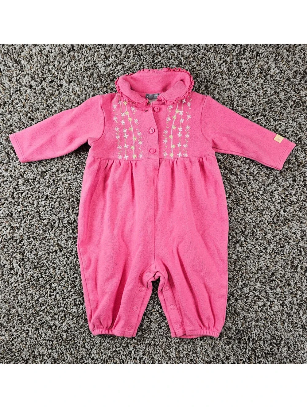 Vtg 1990s Carters Baby Girls Sz 9M One Piece Outfit Pink Embroidered Floral